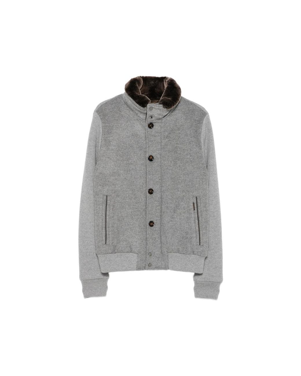 Moorer Gray Faux-Fur Collar Panelled Bomber Jacket for men