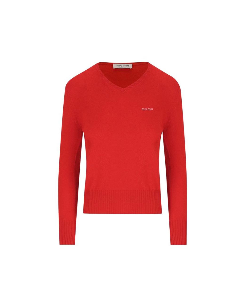 Miu Miu V-Neck Logo-Embroidered Sweater
