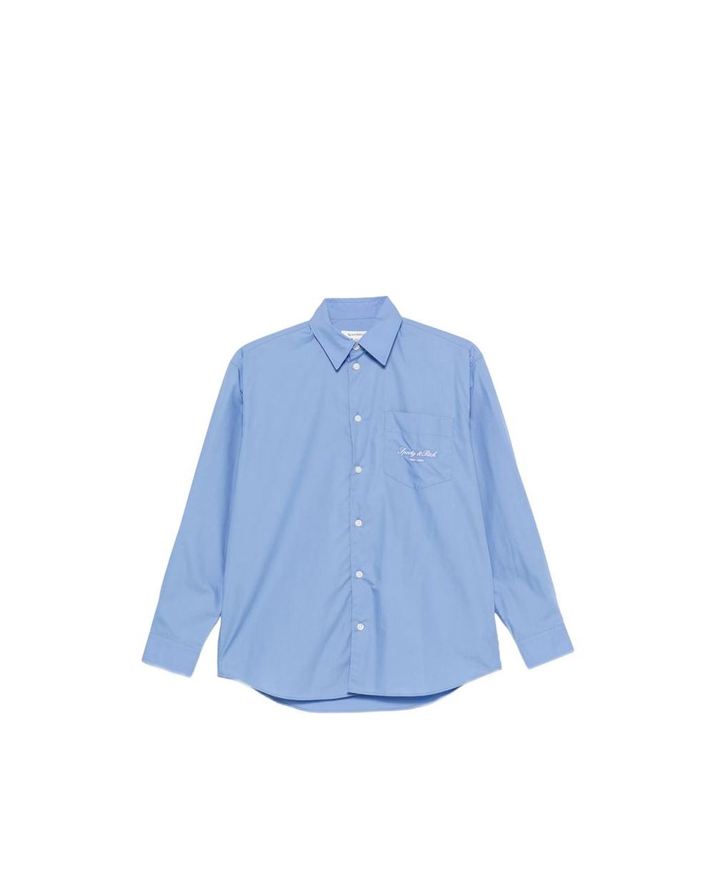 Sporty & Rich Blue Logo-Embroidered Chest-Pocket Shirt