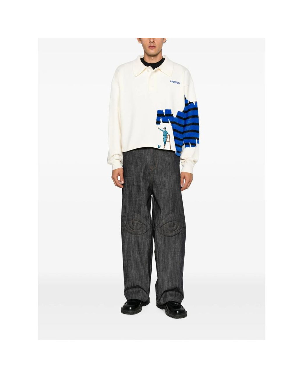 House of Errors Blue Graphic-Intarsia Polo Polo Shirt for men