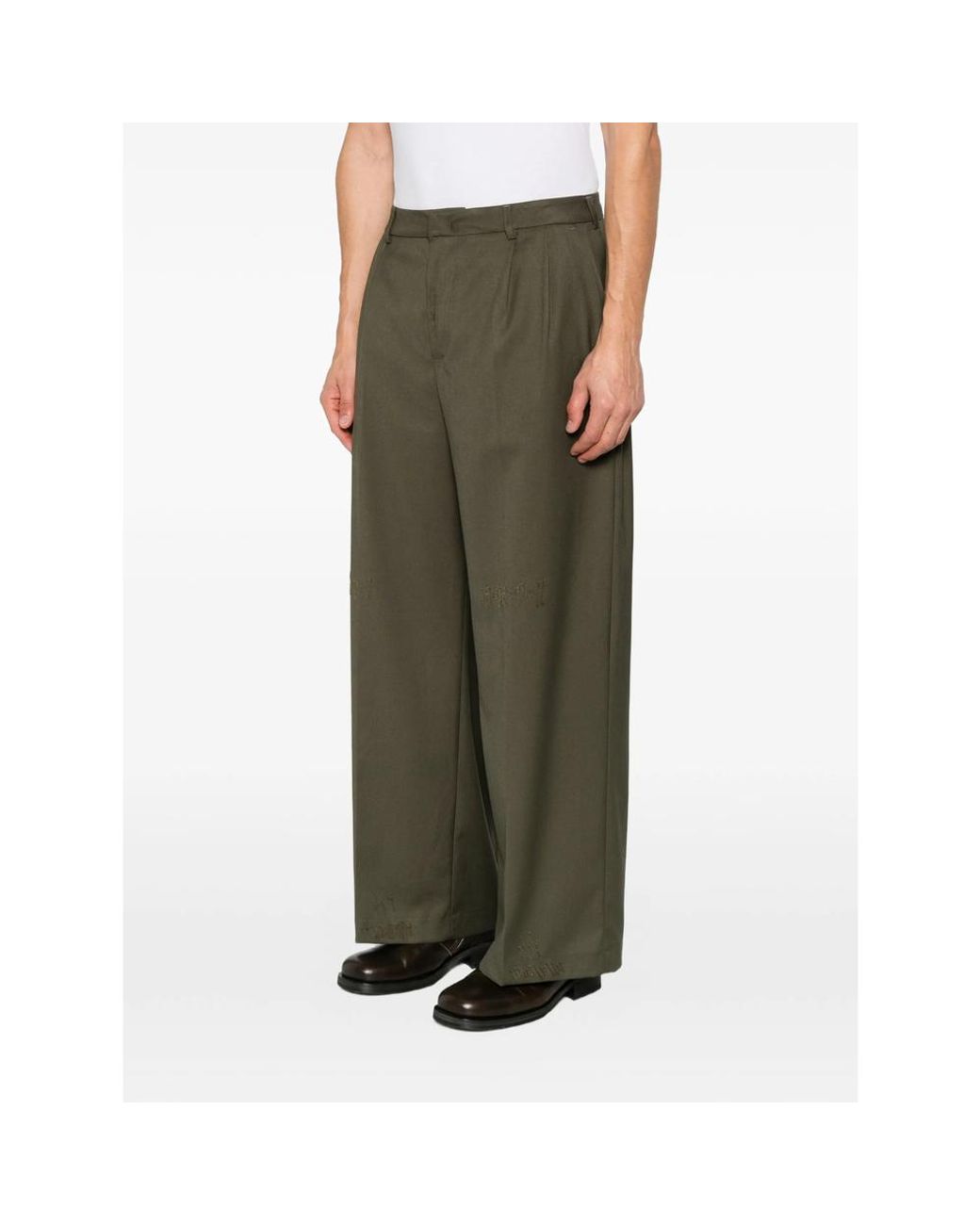 THESTROY Green Distressed Wide-Leg Trousers for men
