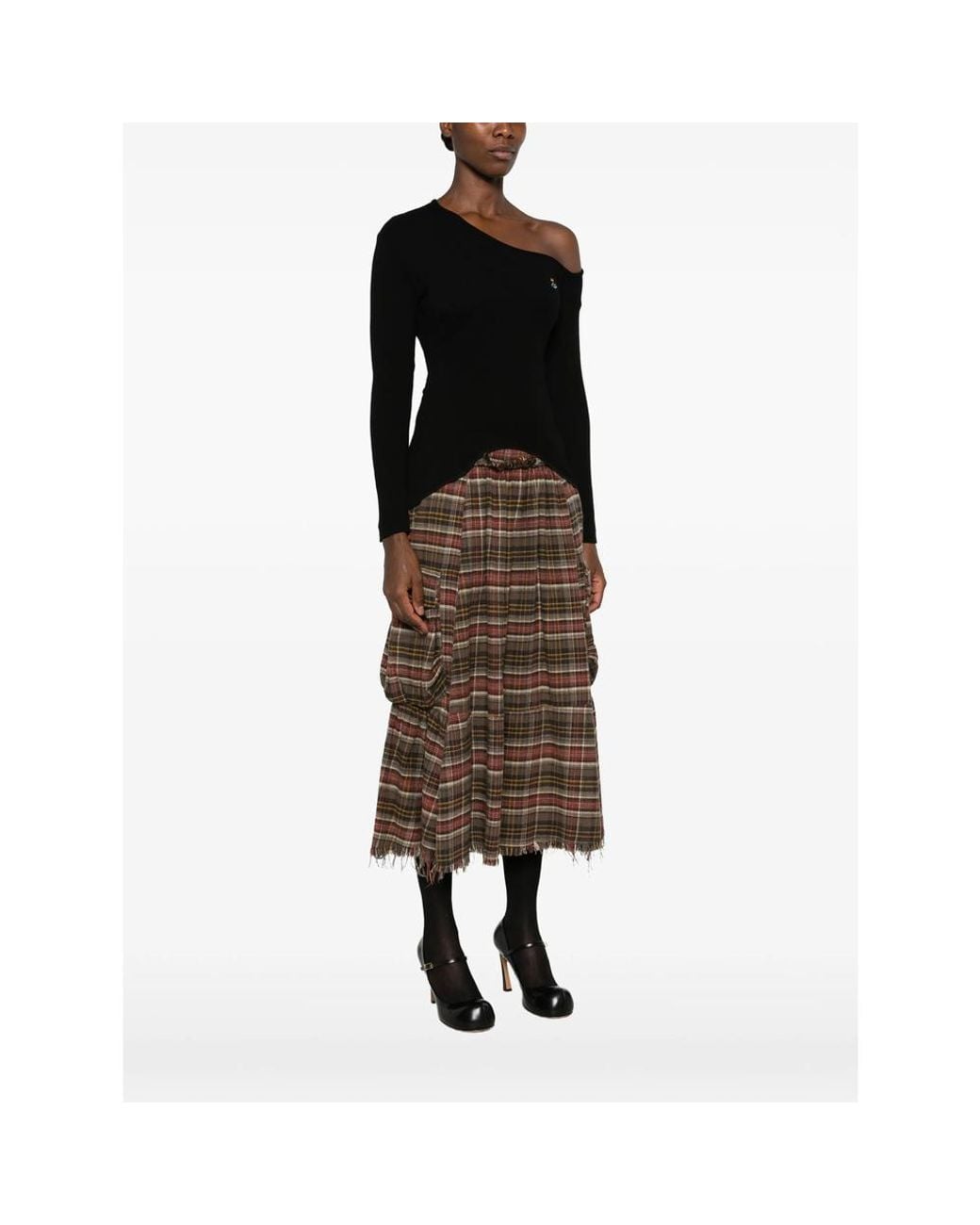 Vivienne Westwood Black Orb-Embroidered Asymmetric-Neck Top