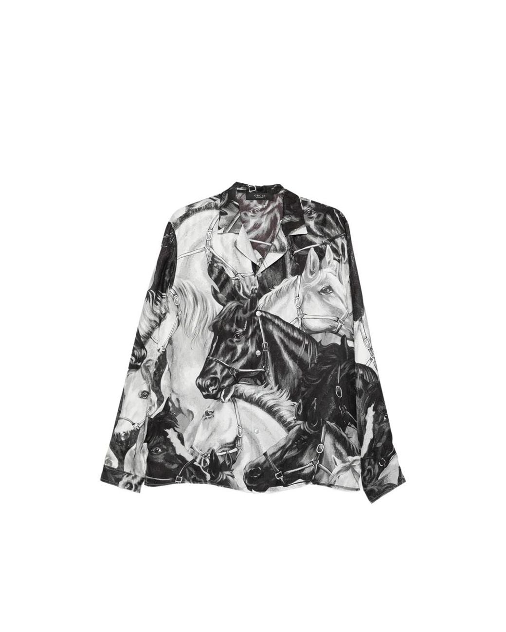 Gucci Black Horse-Print Silk Shirt for men