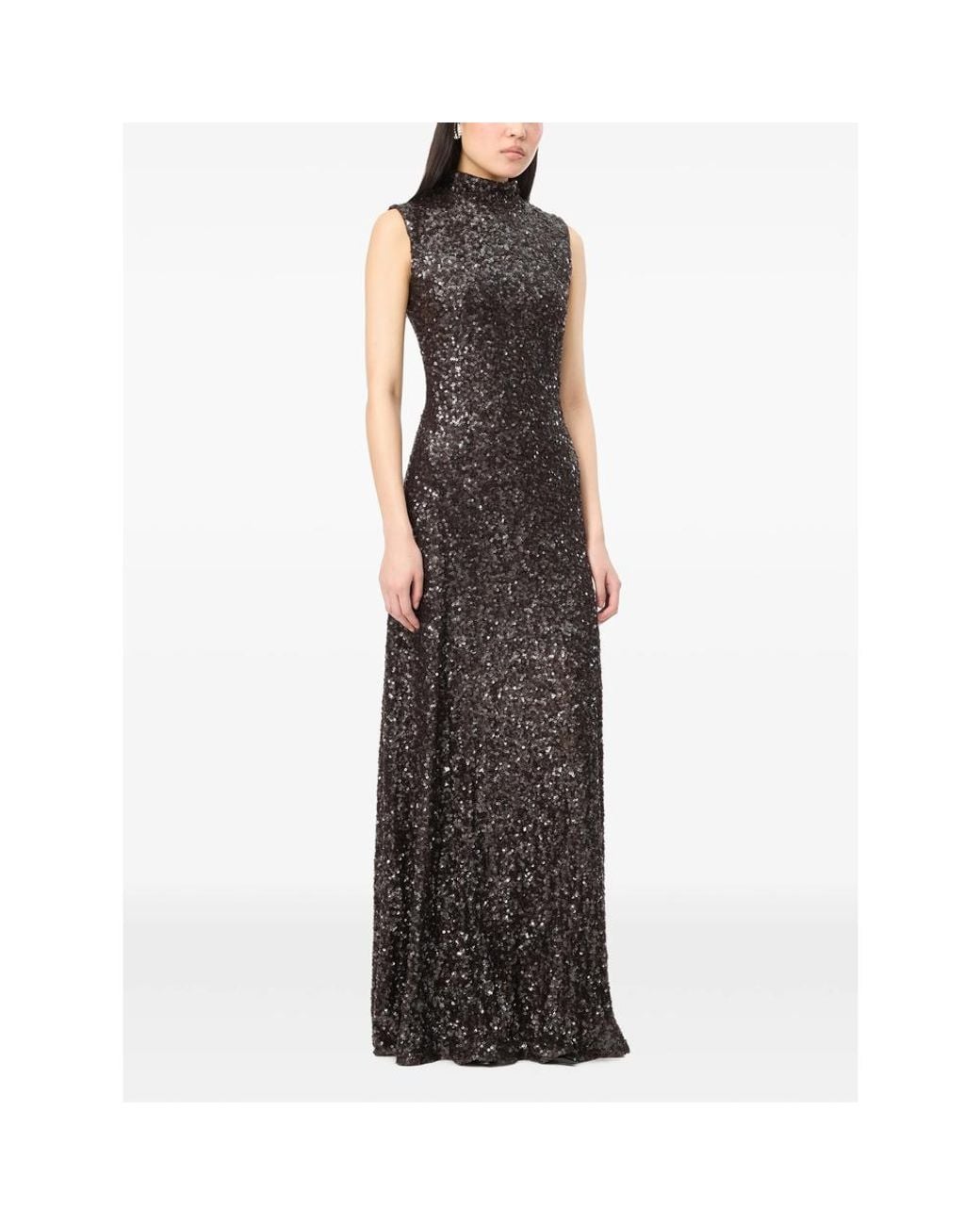 ROTATE BIRGER CHRISTENSEN Black Sequins Flared Maxi Dress