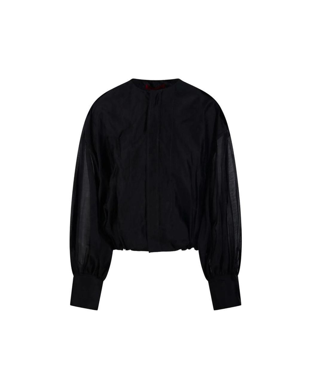 Thelatest Black Blouson-Sleeve Top