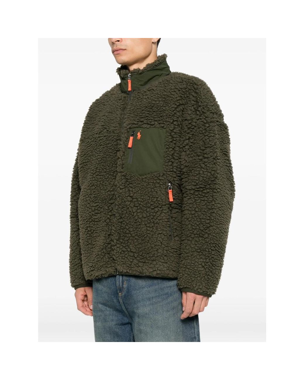 Ralph Lauren Green Fleece-Texture Zip-Up Jacket for men