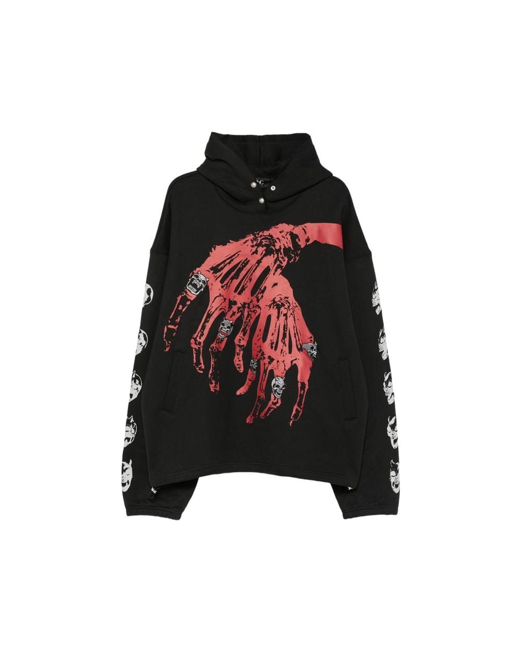 THUG CLUB Black Graphic-Print Snap-Button Hoodie for men