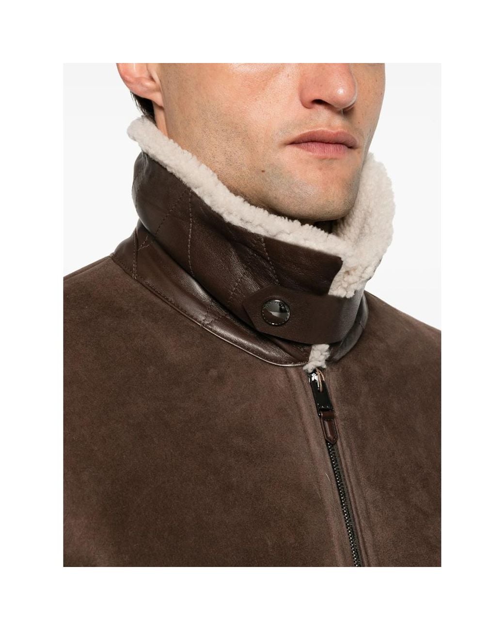 Canali Brown Shearling-Collar Suede Jacket for men