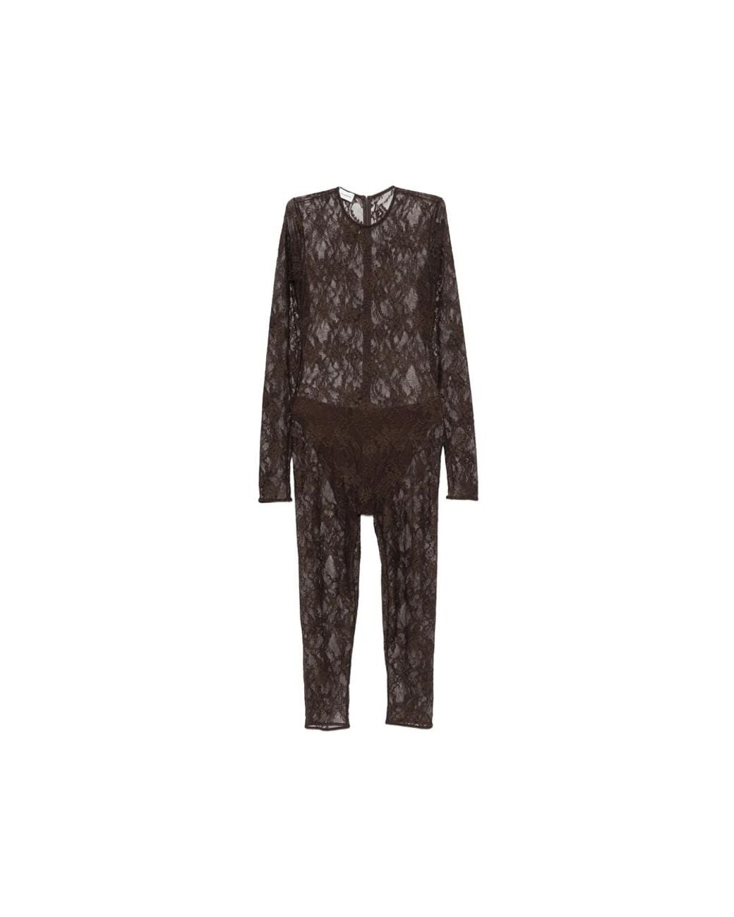 ANDAMANE Brown Sheila Lace-Pattern Long-Sleeve Jumpsuit