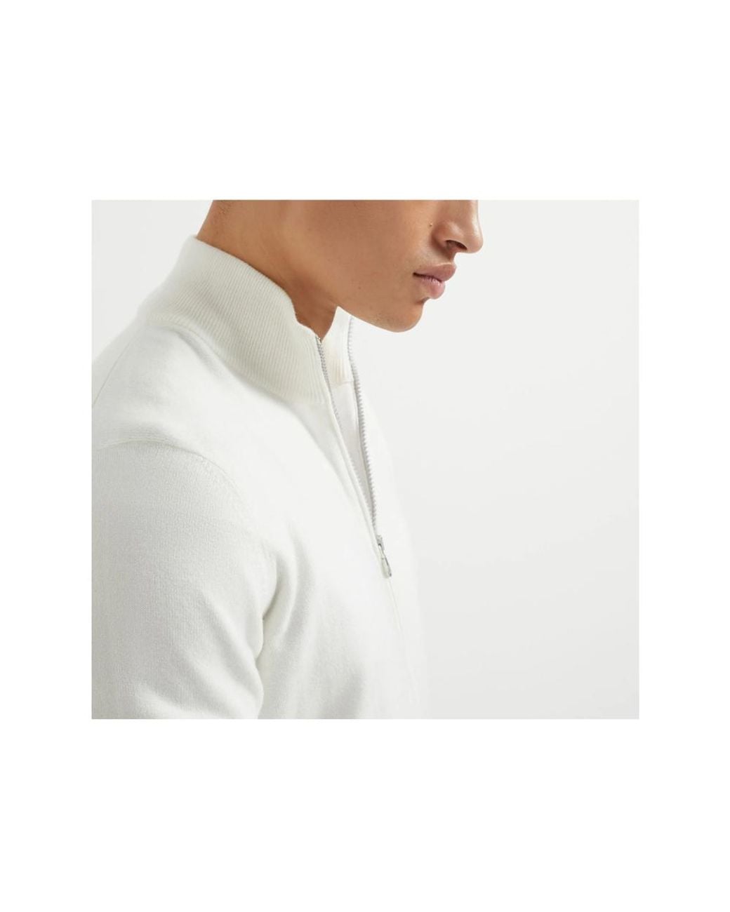 Brunello Cucinelli White Cashmere High-Neck Cardigan With Zipper for men