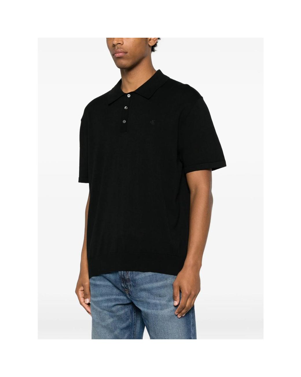 Calvin Klein Black Short-Sleeve Polo Sweater for men