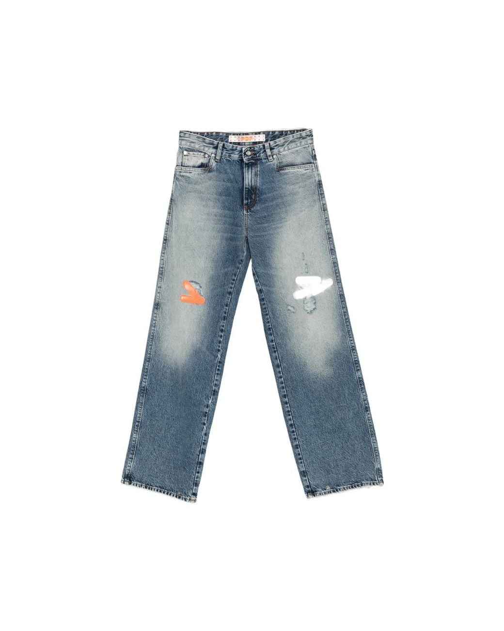 PDF Blue Distressed Graphic-Print Straight-Leg Jeans for men