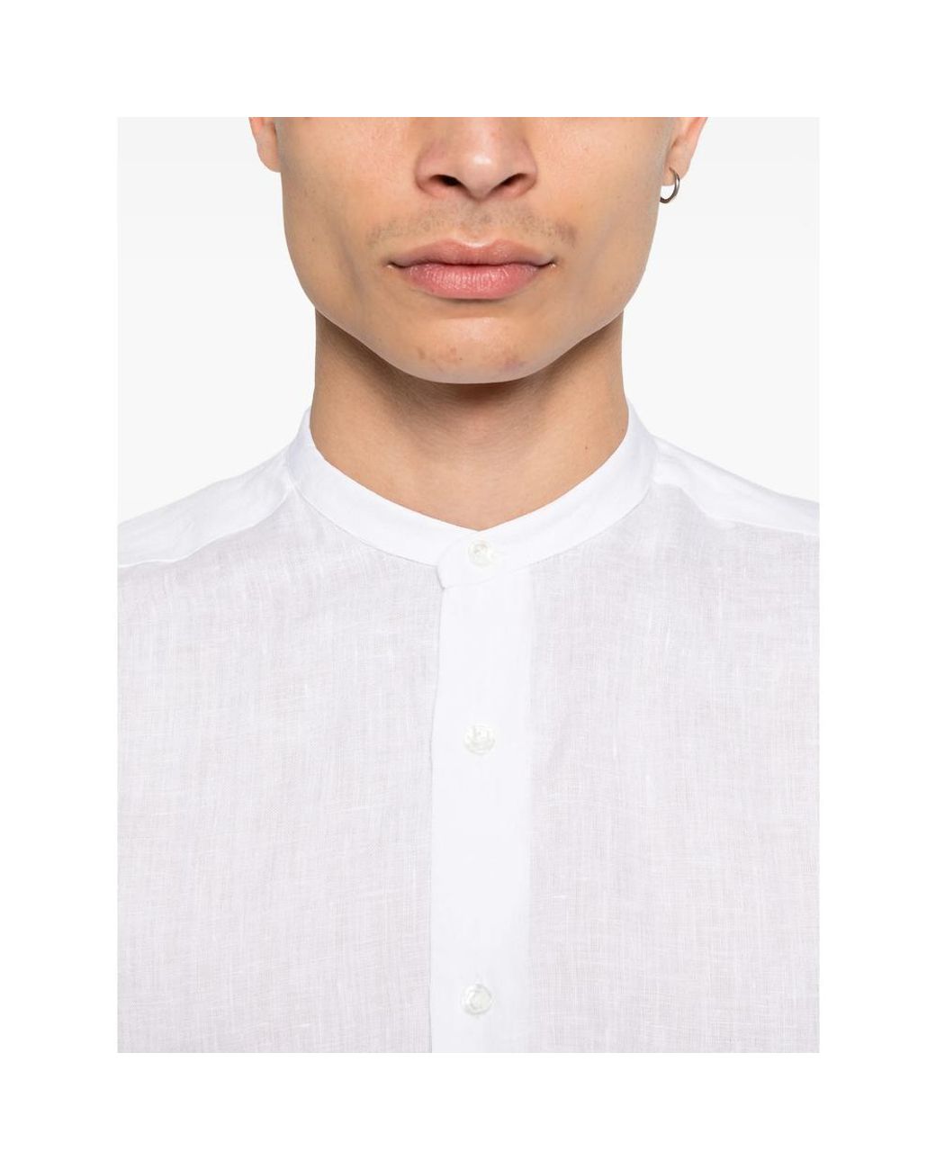 Barba Napoli White Band-Collar Shirt for men