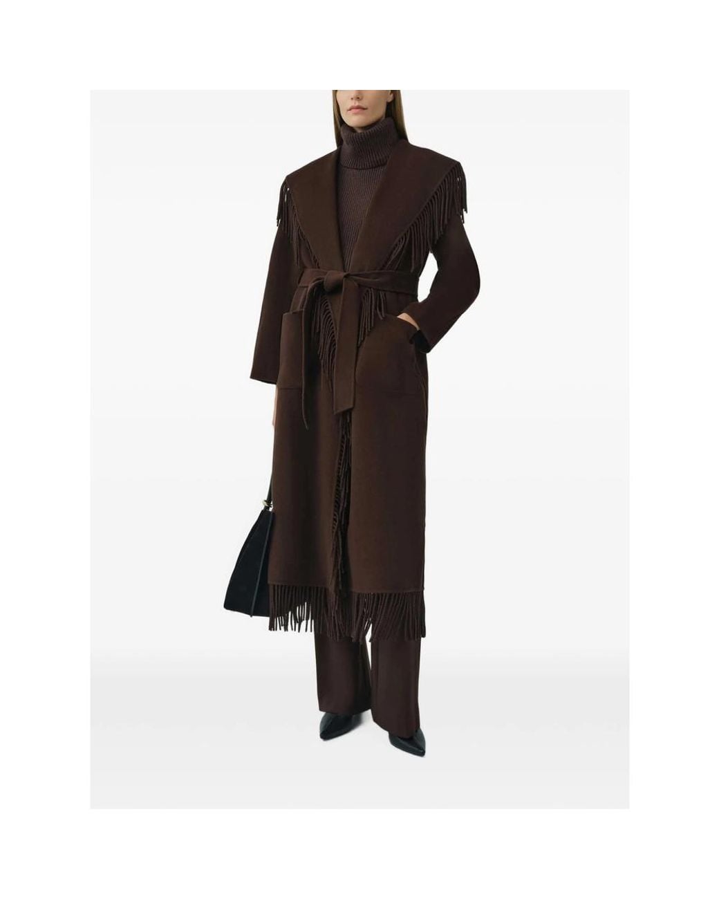 Jonathan Simkhai Black Carrie Fringe-Trimmed Belted Coat