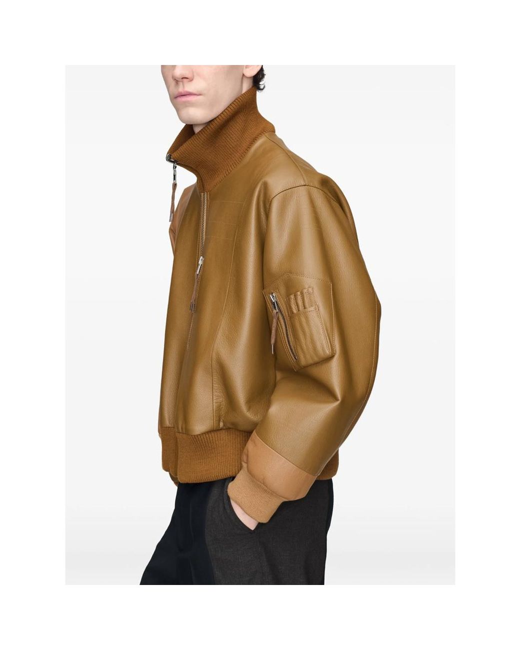 Maison Margiela Brown Spliced Leather Bomber Jacket for men