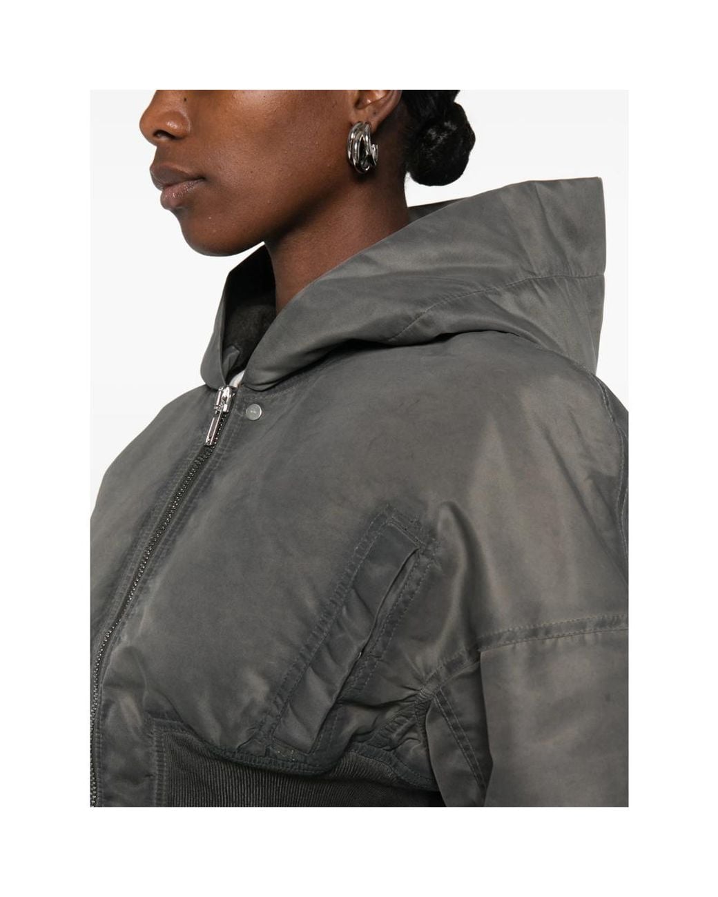 Rick Owens Gray Cropped Hooded Jacket