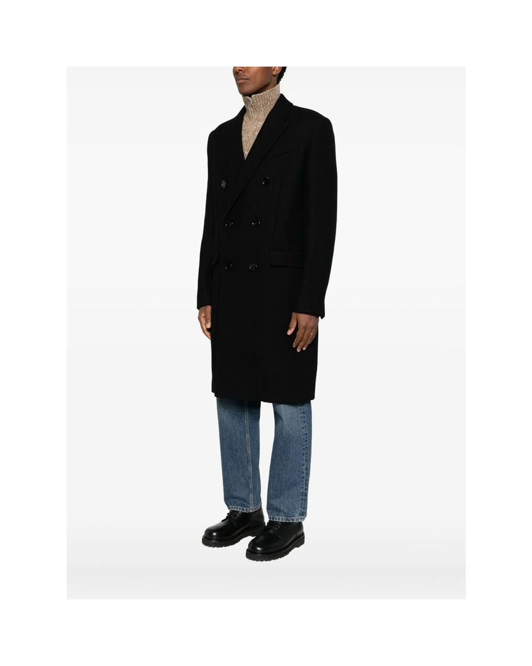 AMI Black Double-Breasted Virgin-Wool Coat for men