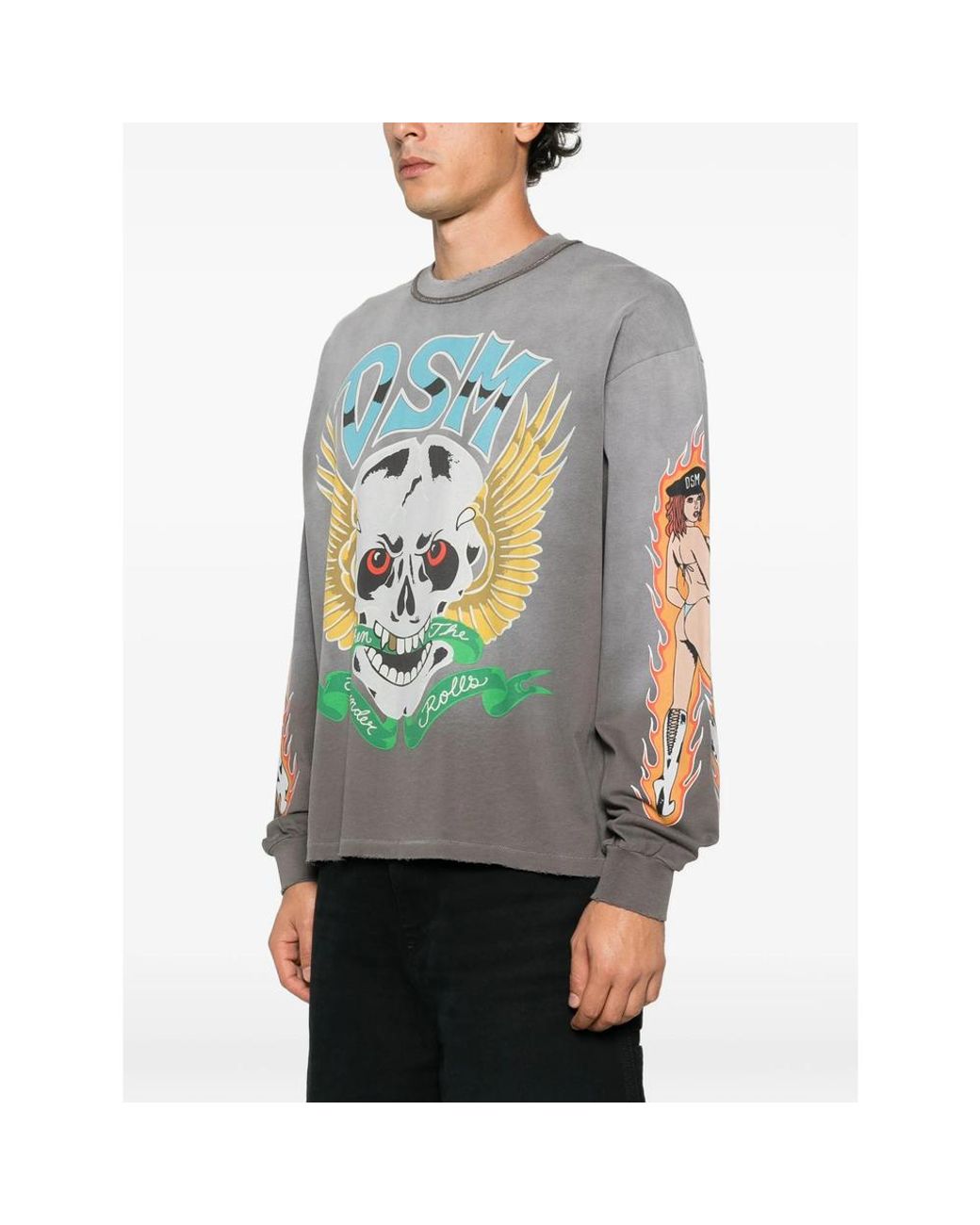 DIET STARTS MONDAY Gray Skull-Print Long-Sleeve T-Shirt for men