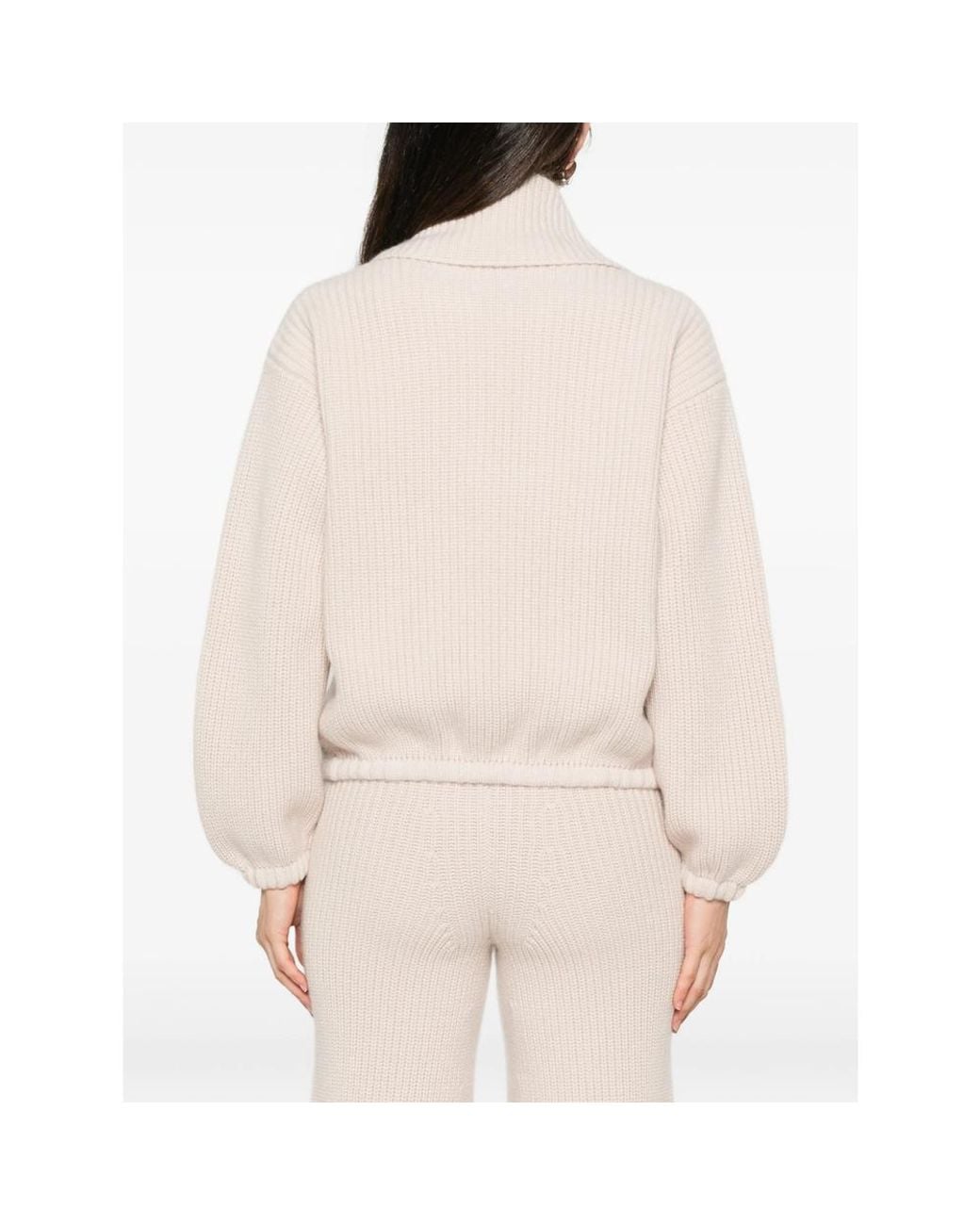 ELY ELY Natural Ribbed-Knit Zip-Up Cardigan
