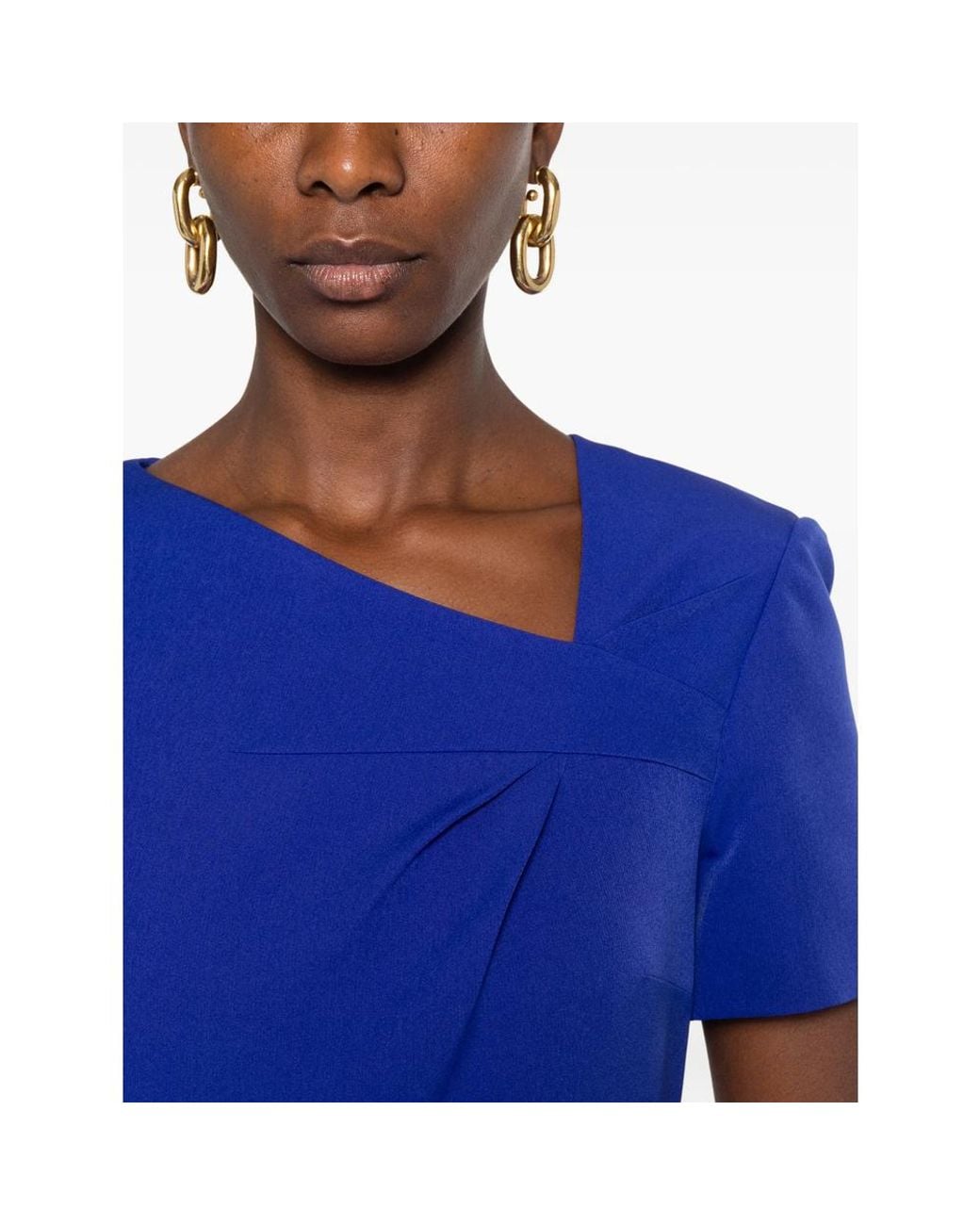 Roland Mouret Blue Asymmetric Pleated Midi Dress