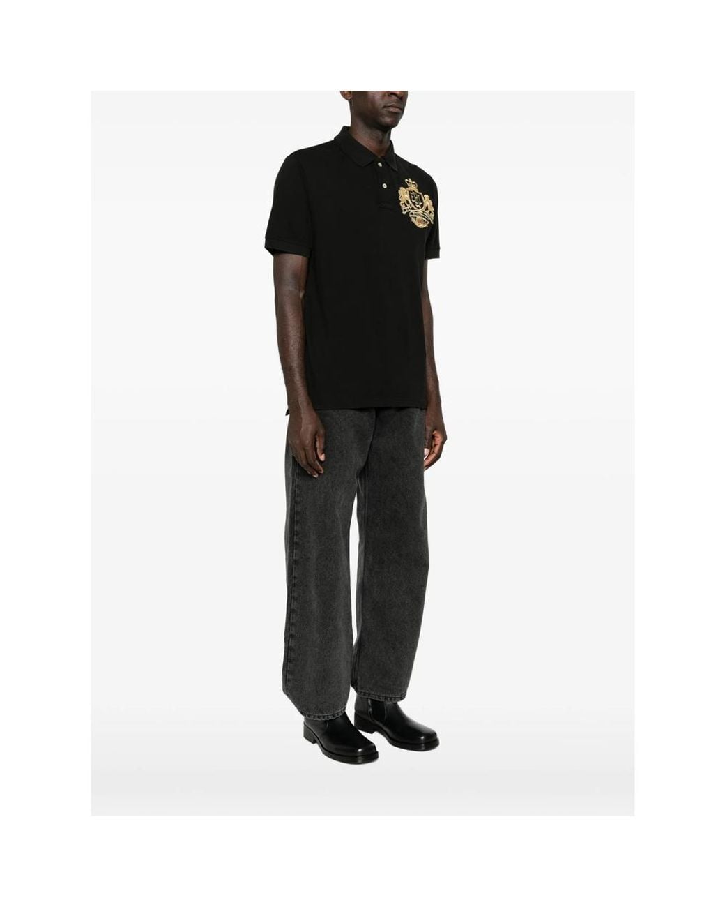 ERL Black Crest-Embroidered Piqué Polo Shirt for men
