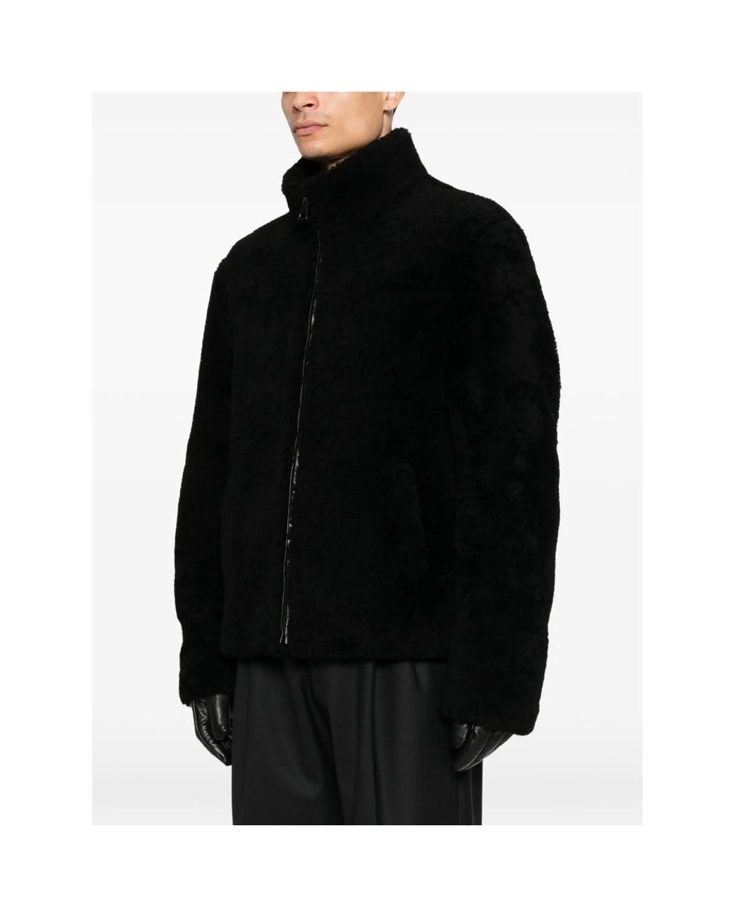 Eraldo Black High-Neck Shearling Jacket for men