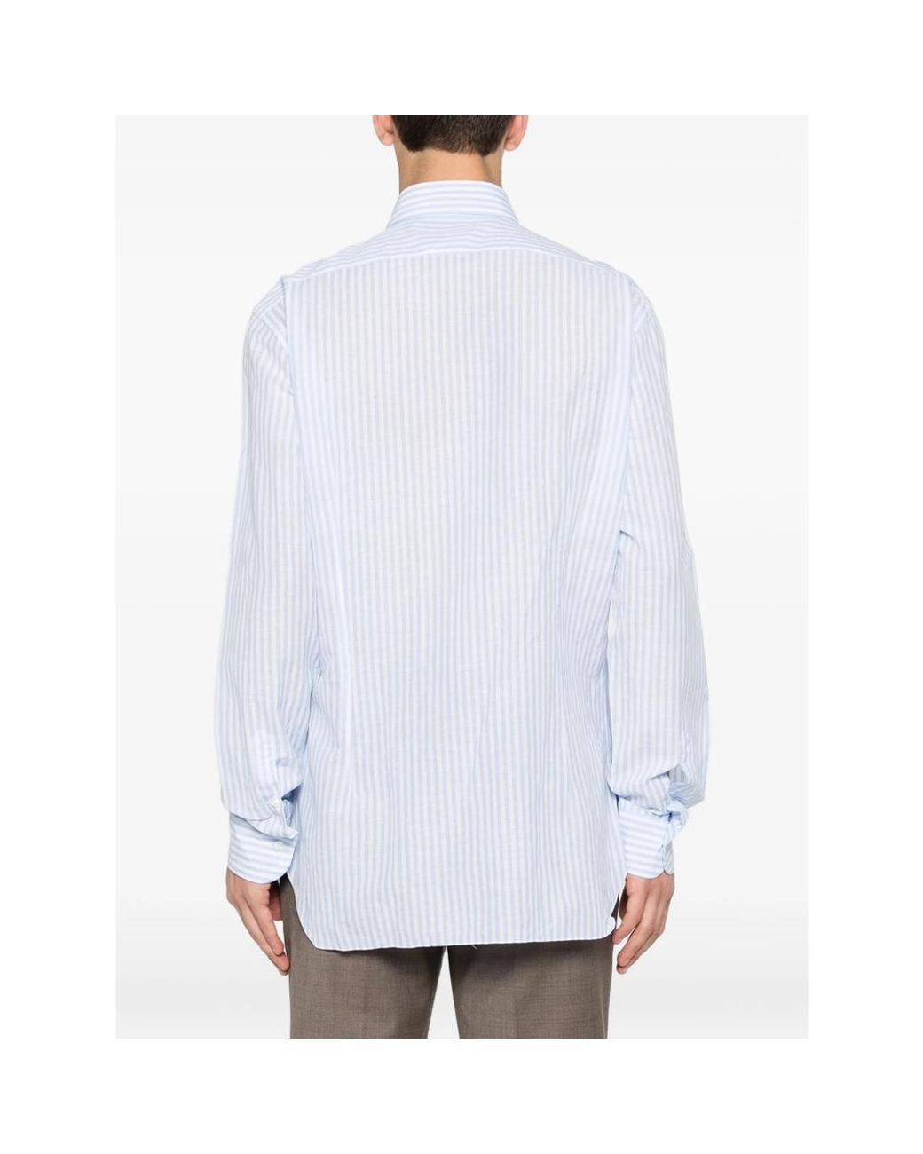 Barba Napoli White Buttoned Striped Shirt for men