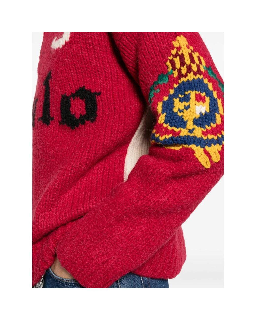Ralph Lauren Red Logo-Intarsia Ribbed-Knit Polo Shirt for men