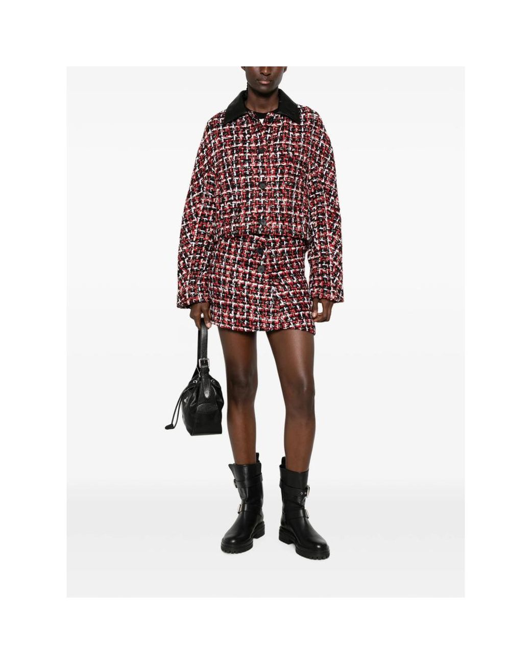 IRO Red Bouclé Button-Front Mini Skirt