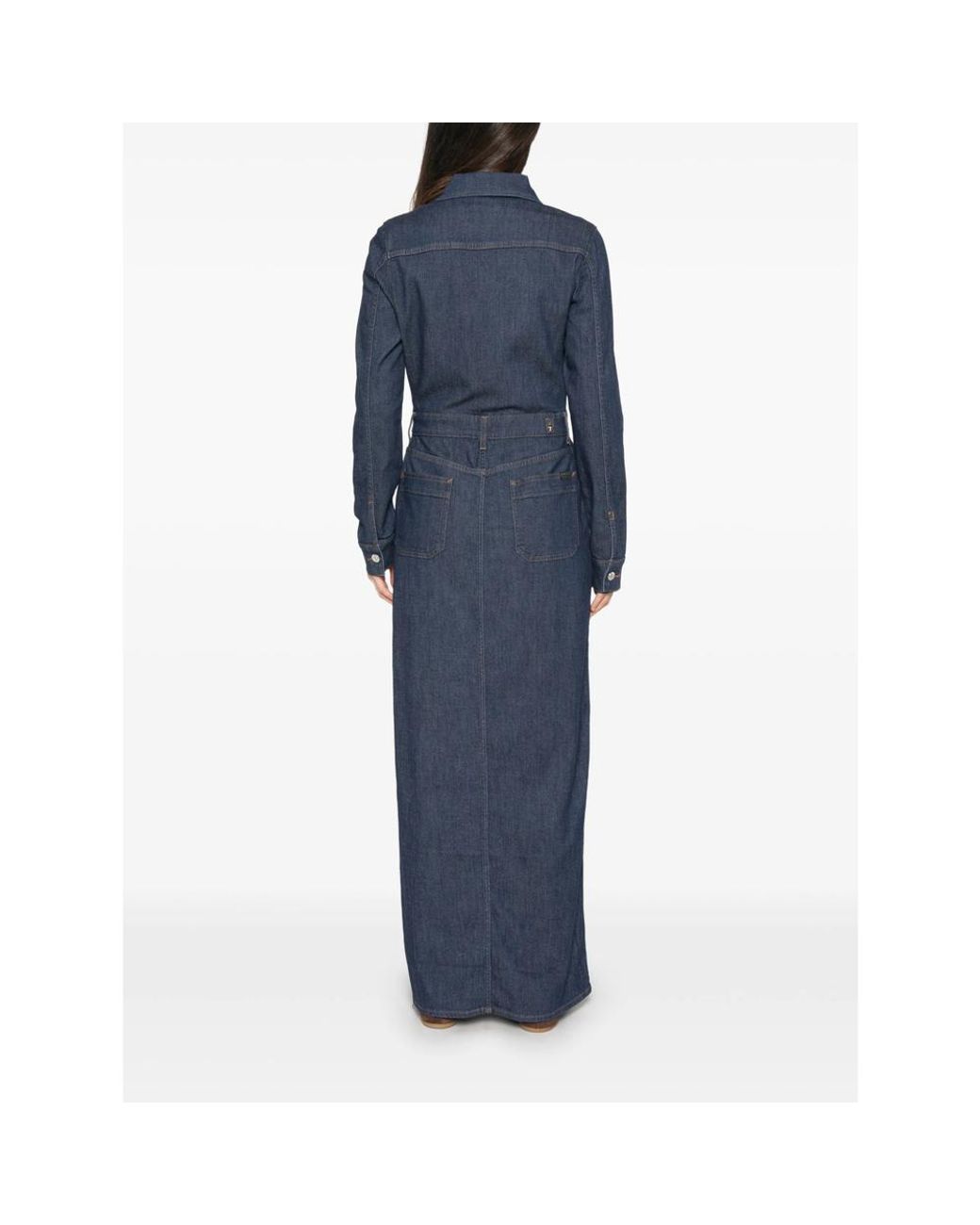 7 For All Mankind Blue Utility Front-Slit Maxi Denim Dress