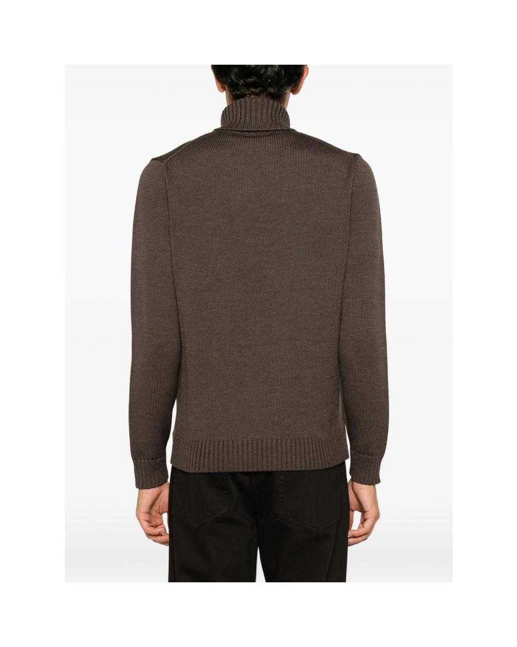 ZANONE-SLOWEAR Brown Roll-Neck Ribbed-Trim Sweater for men
