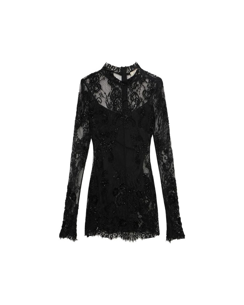 Blumarine Black Embroidered Lace-Overlay Midi Dress