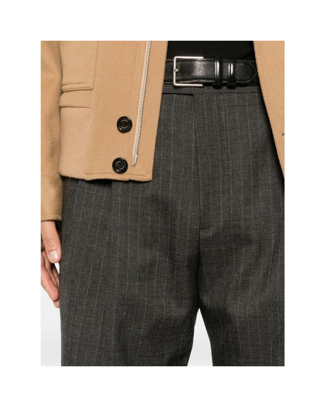 Lardini Black Pinstripe Pleated-Design Trousers for men