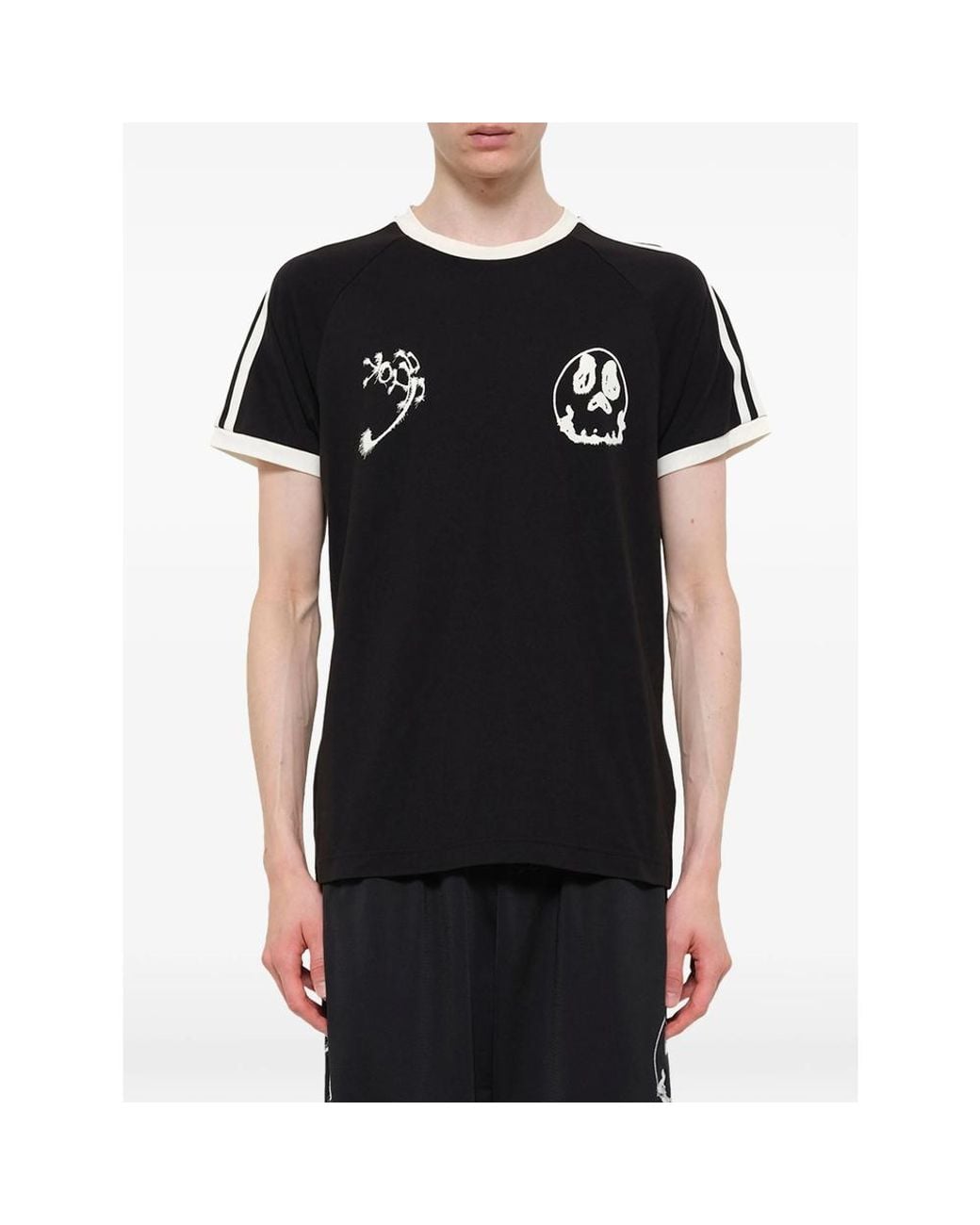 Y-3 Black Skull-Print 3-Stripes T-Shirt for men