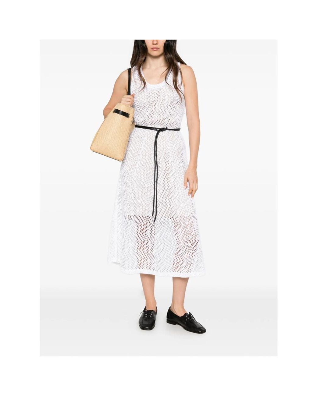 Brunello Cucinelli White Sequin-Embellished Crochet-Knit Midi Dress