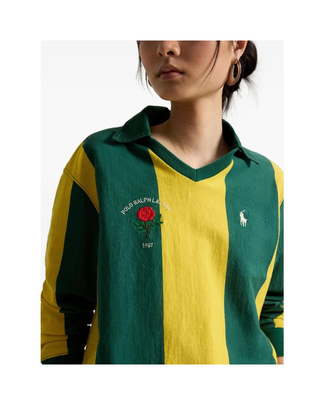 Ralph Lauren Yellow Striped V-Neck Polo Top