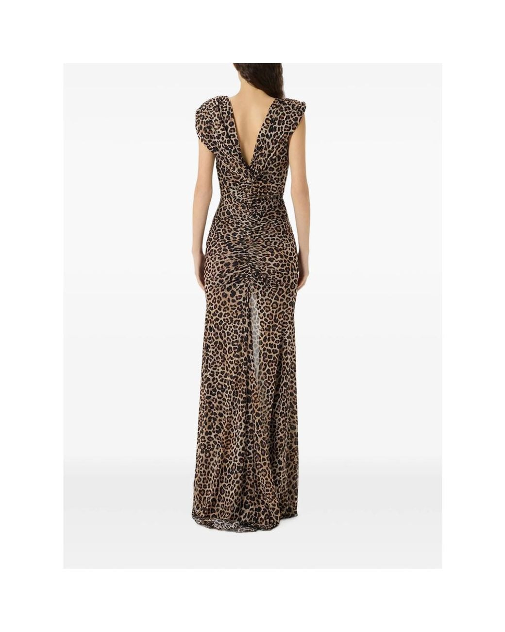 Blumarine Brown Leopard-Print Brooch-Detail Maxi Dress
