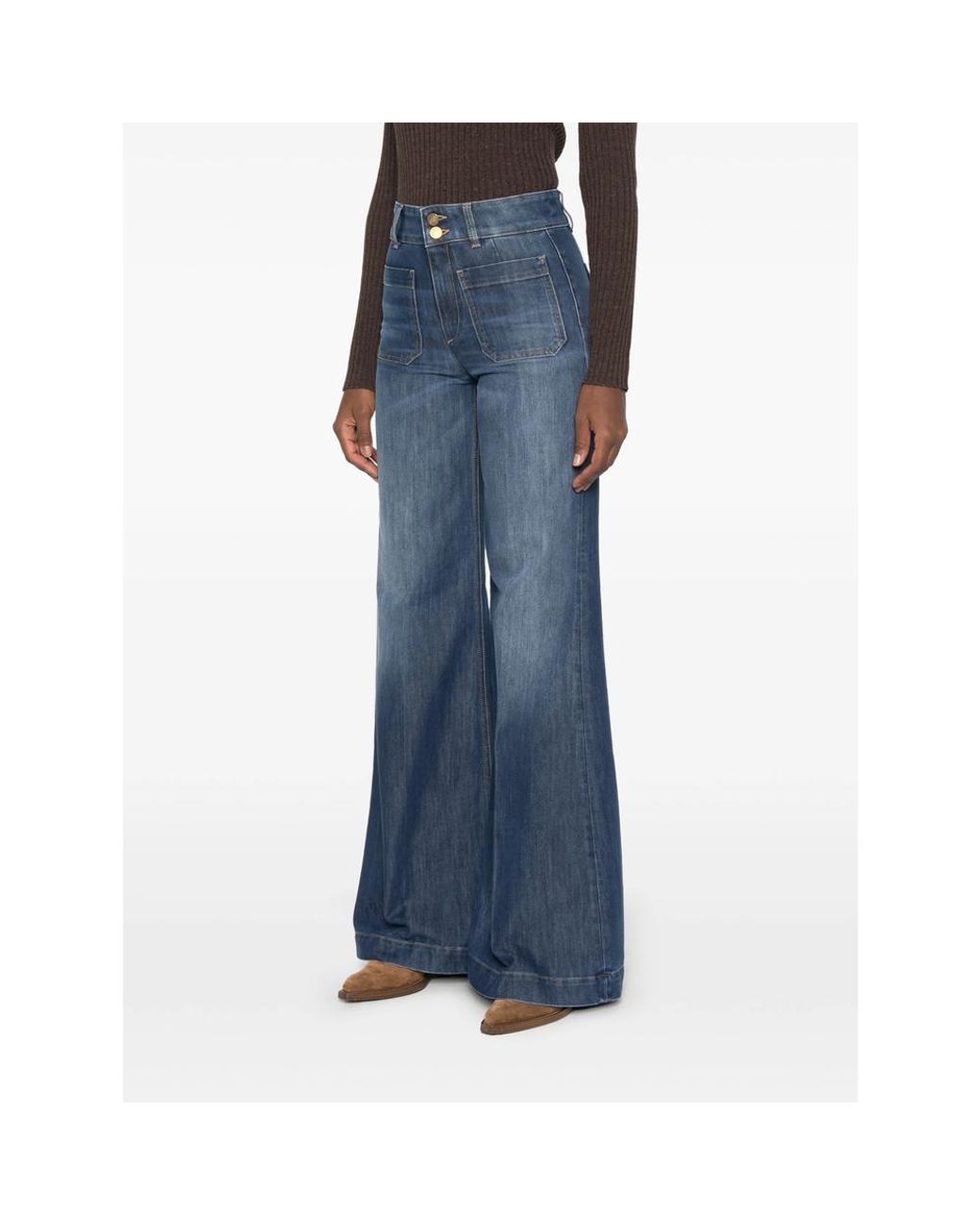 Seafarer Blue Patch-Pocket Wide-Leg Jeans