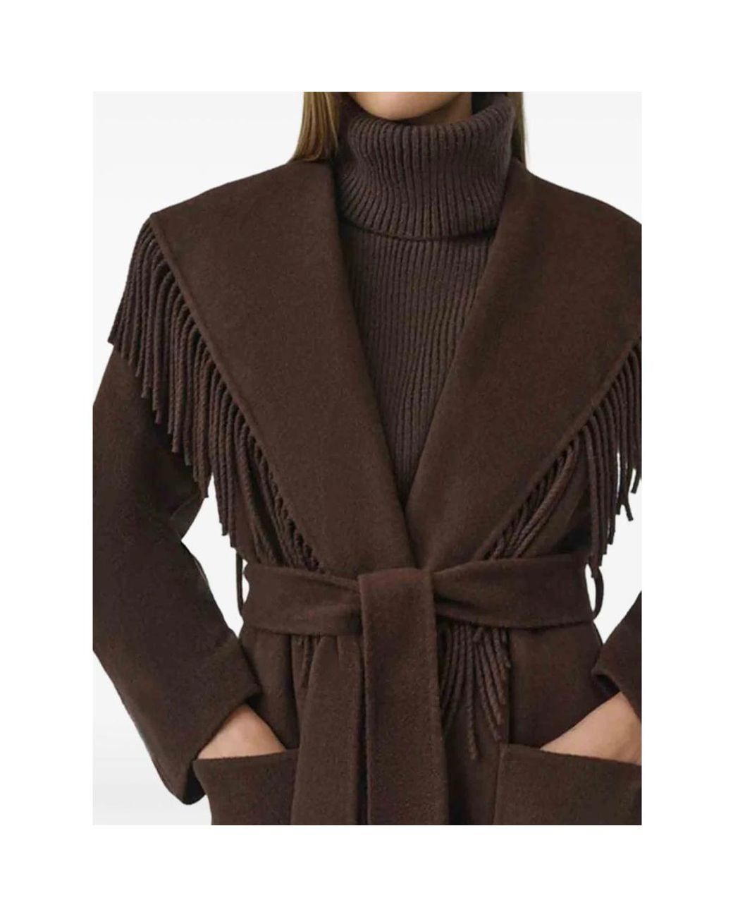 Jonathan Simkhai Black Carrie Fringe-Trimmed Belted Coat