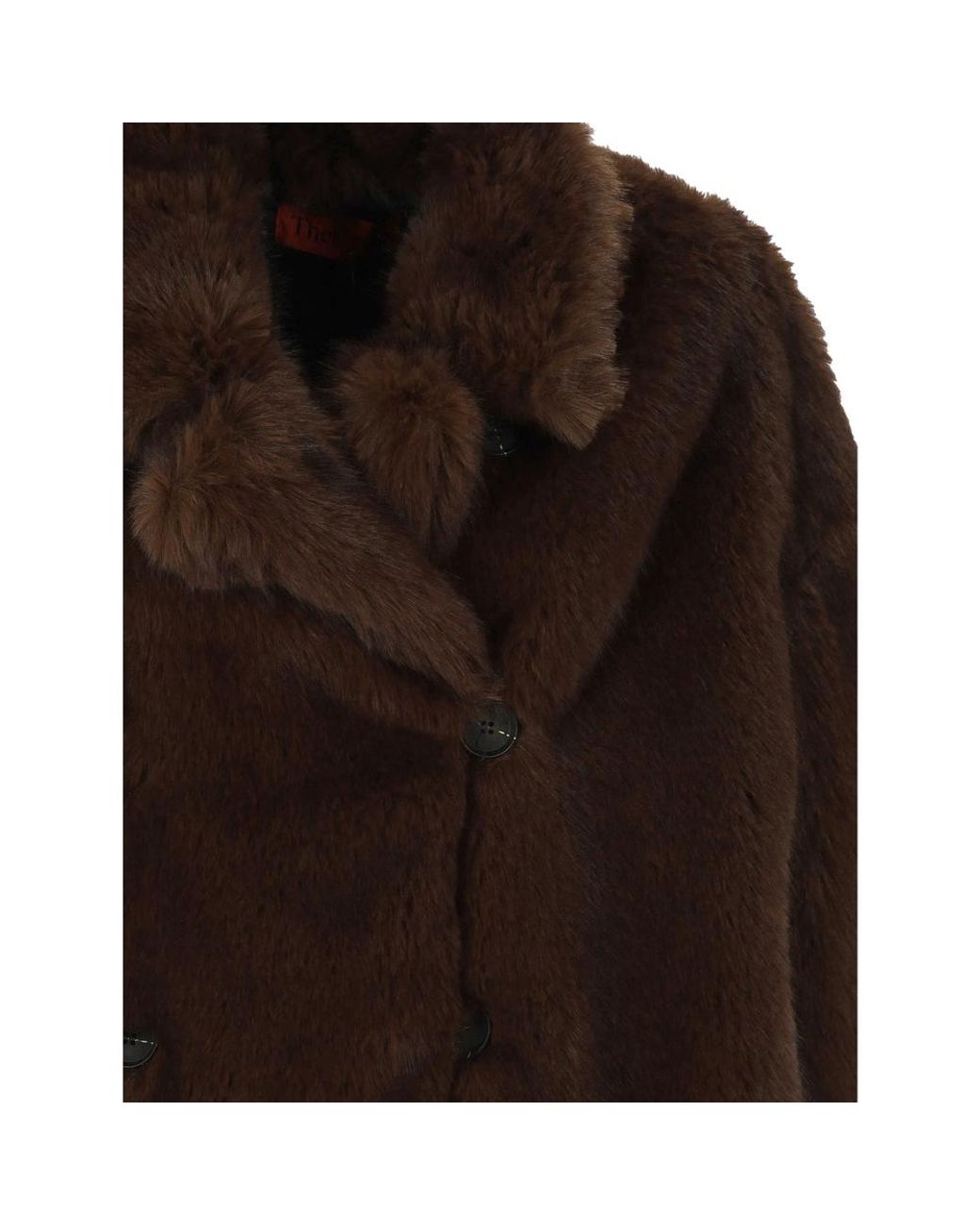 Thelatest Brown Faux-Fur Double-Breasted Jacket