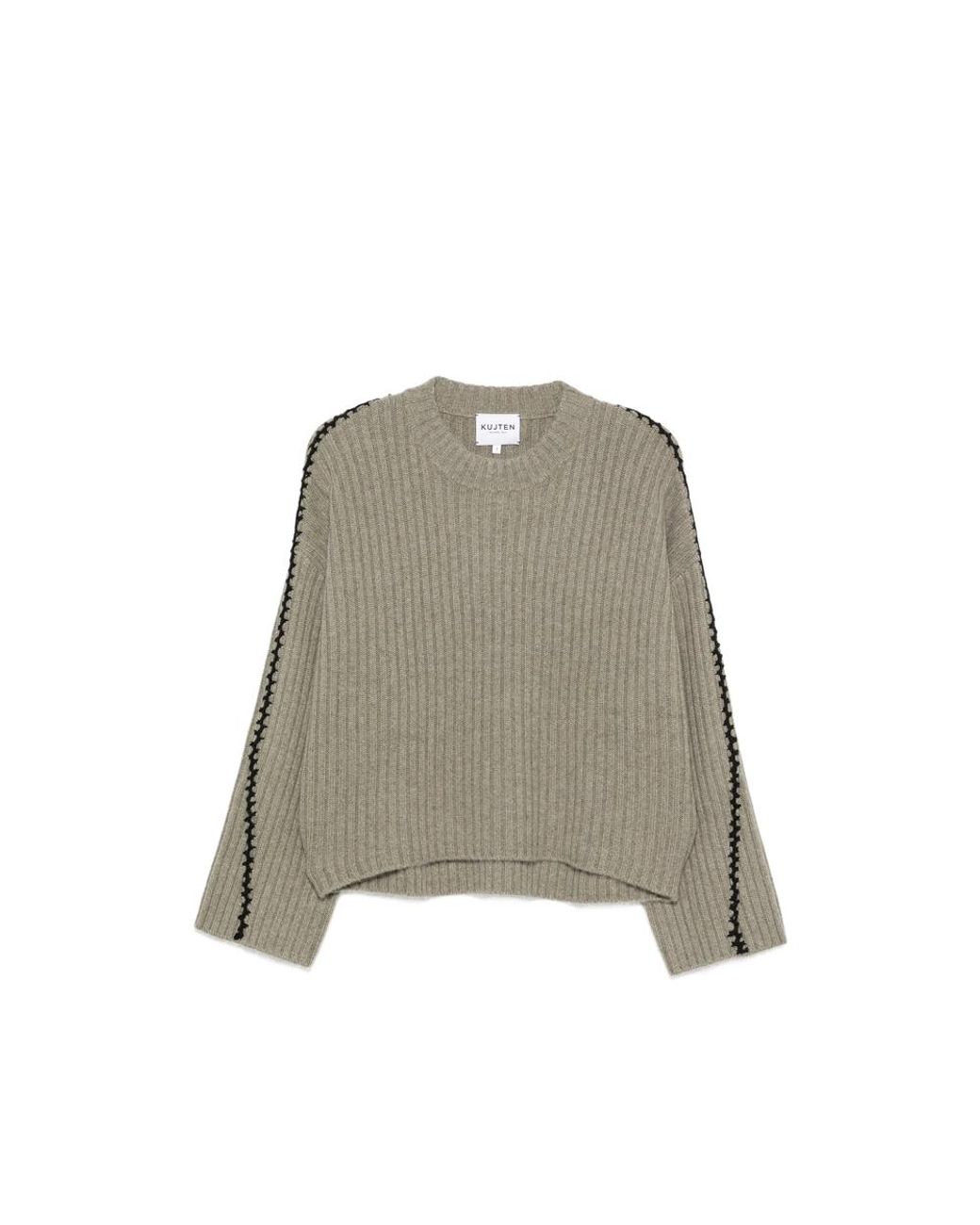 Kujten Green Ribbed Whipstitch-Trim Sweater