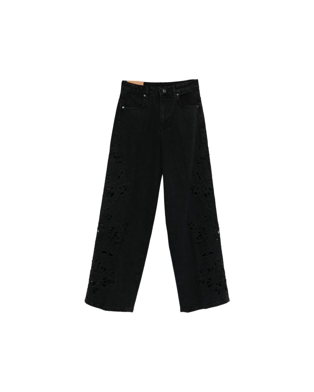 Farm Rio Black Floral-Appliqué Five-Pockets Jeans