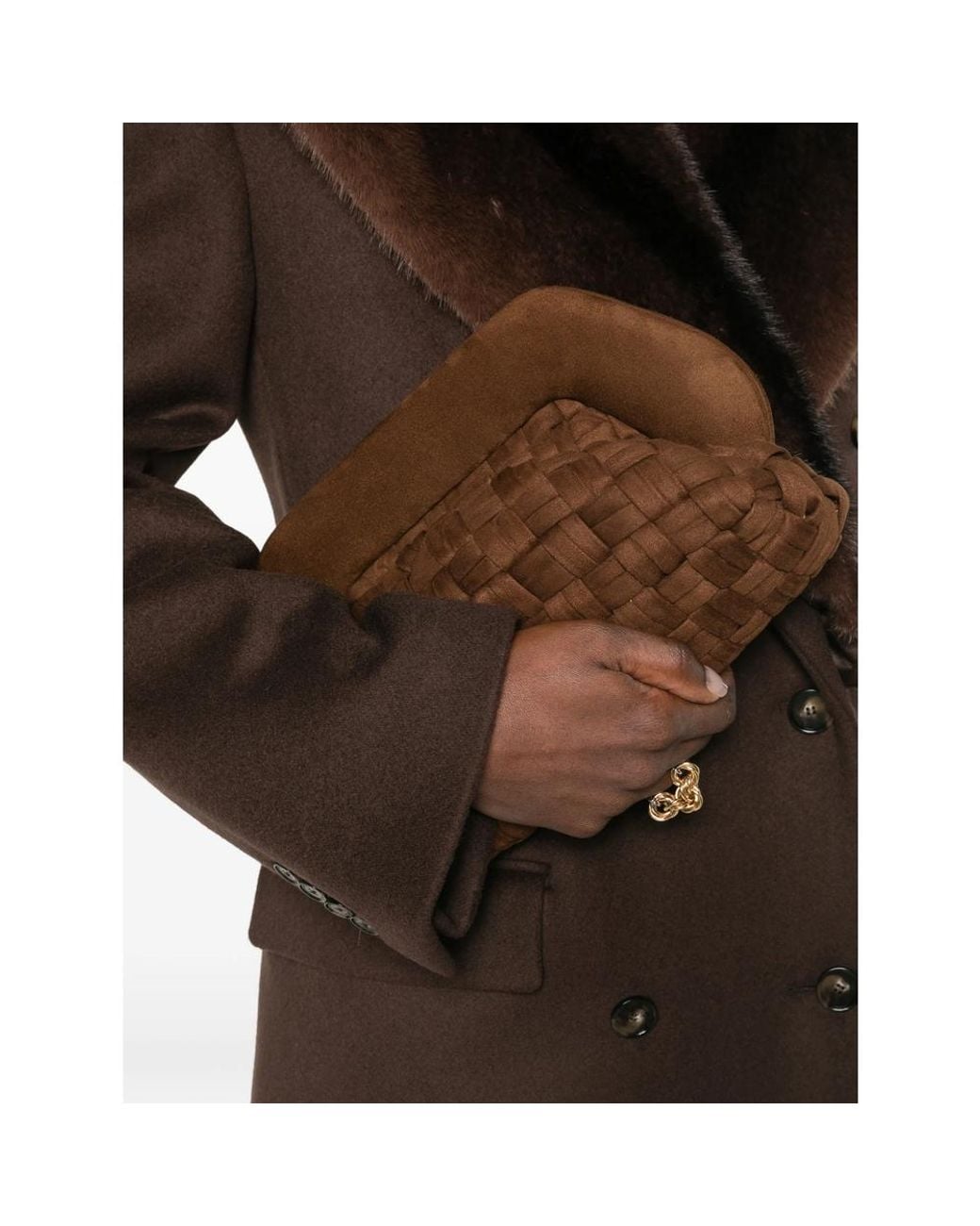 THEMOIRÈ Brown Medium Bios Woven-Design Clutch Bag
