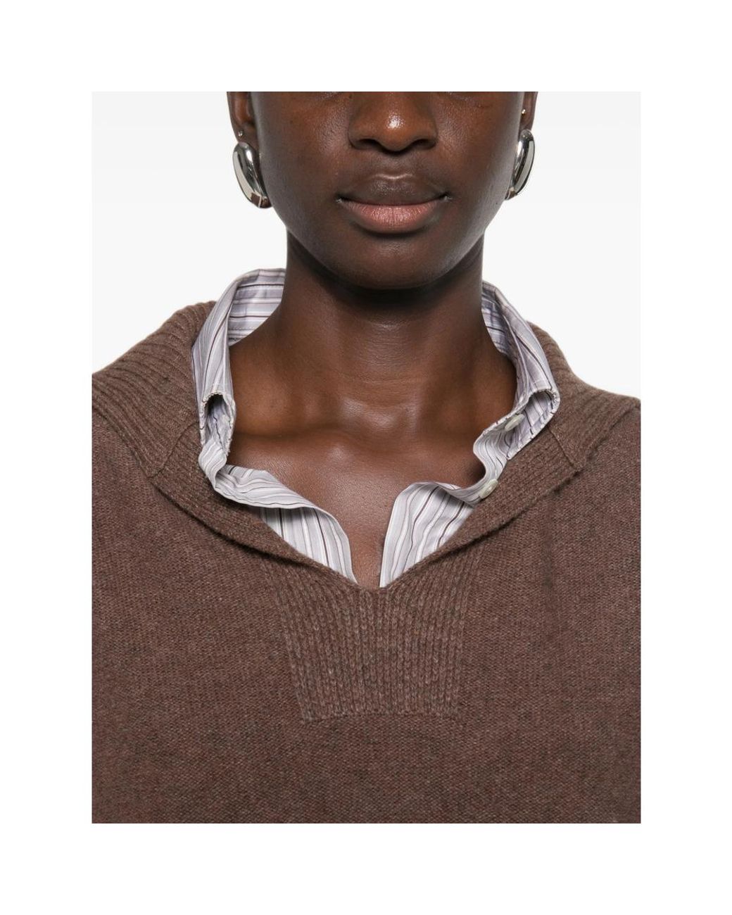 JC Sophie Brown Pilar Sailor-Collar Raglan-Sleeve Sweater