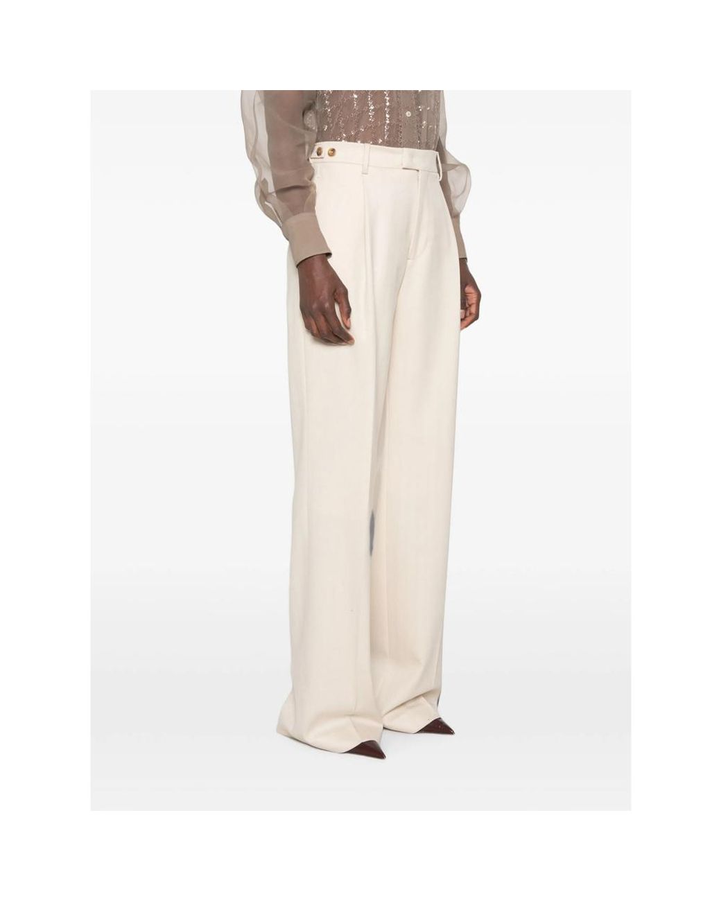 Berwich Natural Herringbone Pleated Trousers