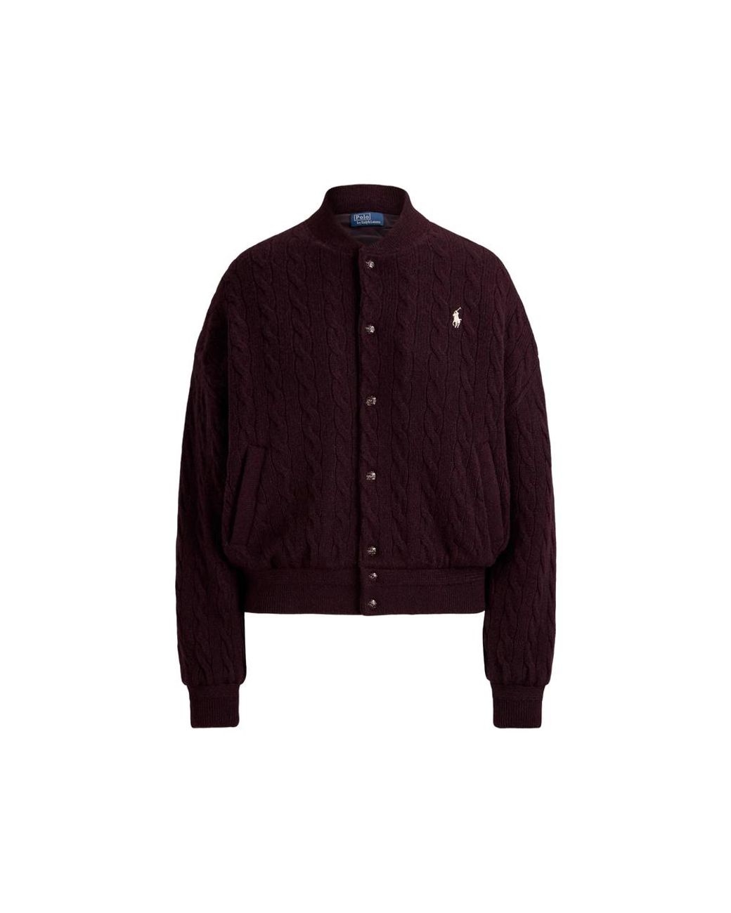 Ralph Lauren Purple Cable-Knit Wool-Cashmere Snapped Jacket