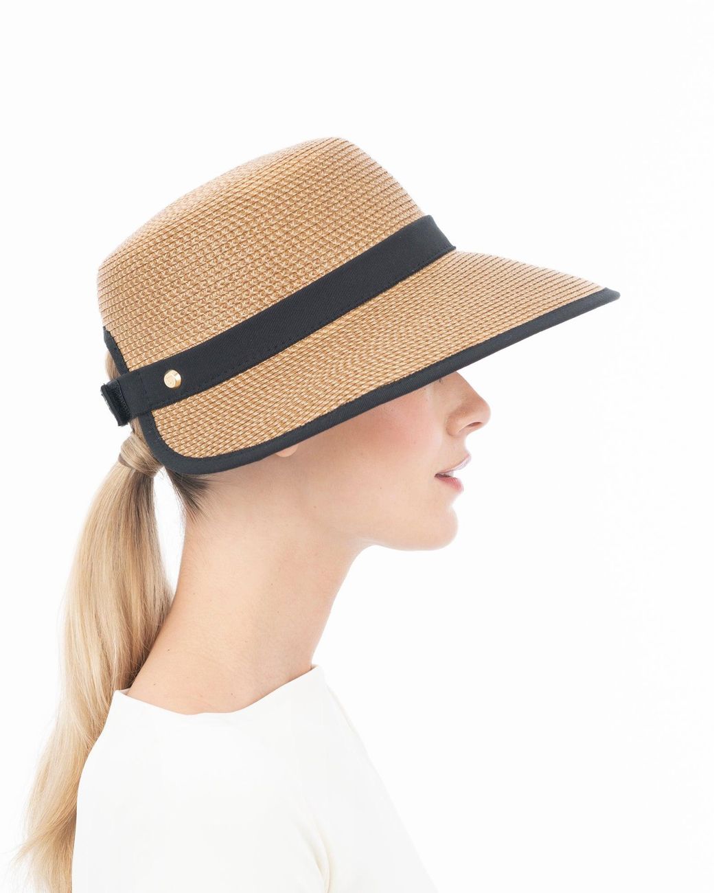 Eric Javits White Luxury Squishee Straw Visor, Adjustable Fit, Upf Rated, 4