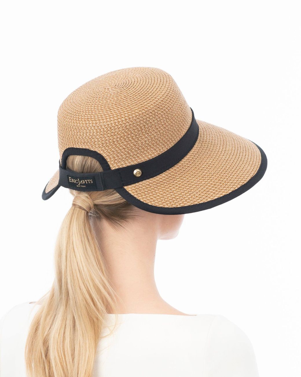 Eric Javits White Luxury Squishee Straw Visor, Adjustable Fit, Upf Rated, 4