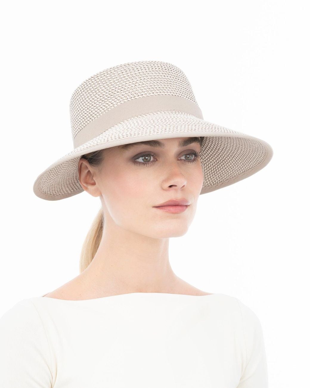 Eric Javits White Luxury Squishee Straw Visor, Adjustable Fit, Upf Rated, 4