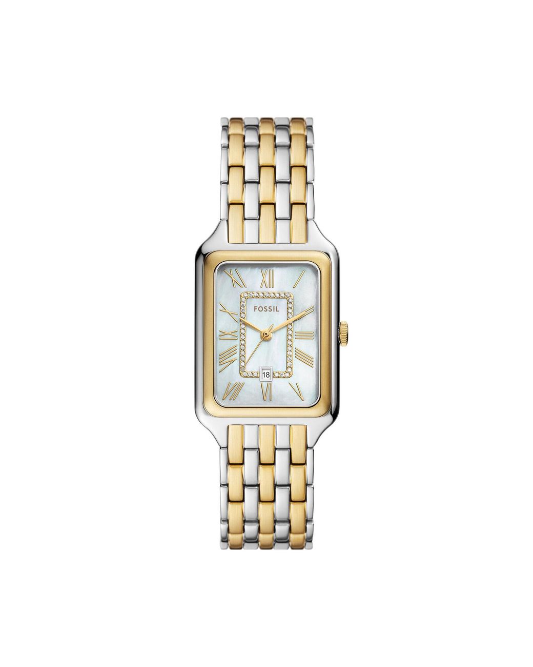 Fossil Metallic Uhr Raquel mit quarz/3-Zeiger datum Uhrwerk 26mm Gehäusegröße und Edelstahlarmband ES5305